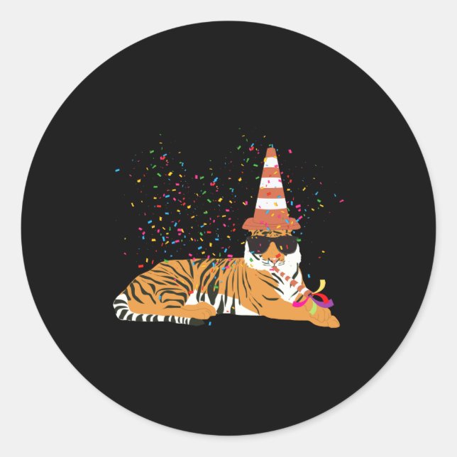 Tiger Partying Animals Having A Party  Classic Round Sticker (Front)