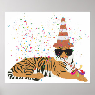 Tiger Partying - Animals Having a Party Poster