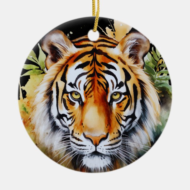 Tiger Pastel Flowers Safari Watercolor Savannah Ceramic Ornament (Front)