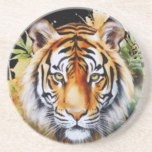 Tiger Pastel Flowers Safari Watercolor Savannah Coaster