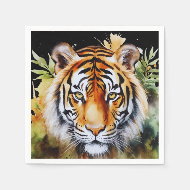 Tiger Pastel Flowers Safari Watercolor Savannah Napkin (Front)