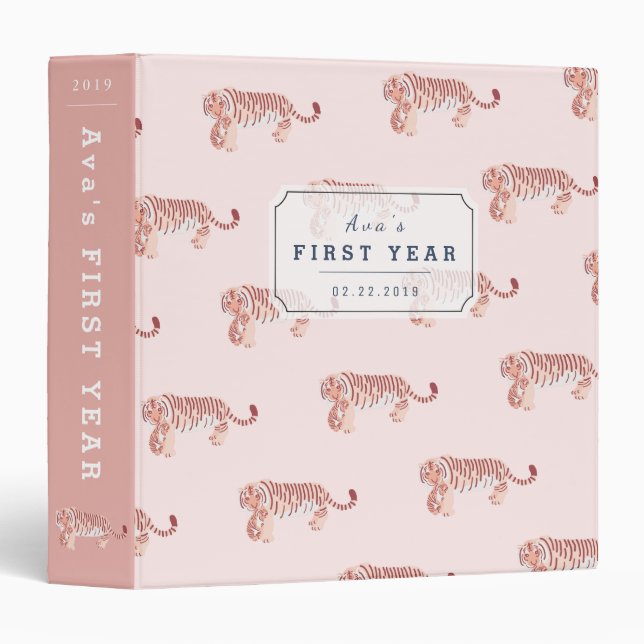 Tiger Pattern Baby Photo Book Pink Binder (Front/Spine)