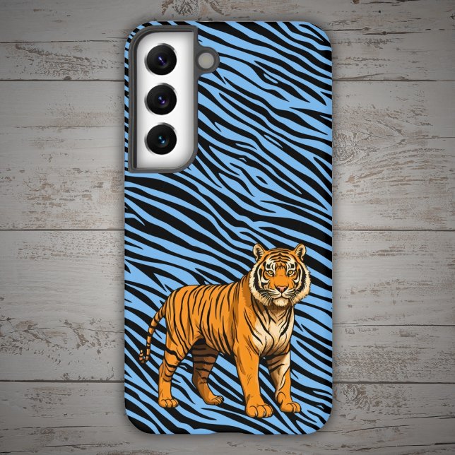 Tiger Pattern in Light Blue with Tiger Samsung Galaxy S22 Case (Creator Uploaded)