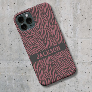 Tiger Pattern in Red and Gray with Name iPhone 16 Case