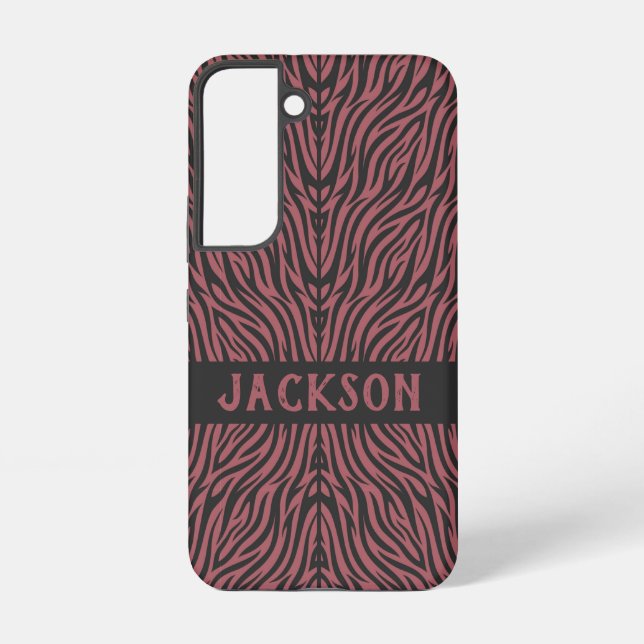 Tiger Pattern in Red and Gray with Name Samsung Galaxy S22 Case (Back)