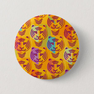 Tiger pattern on dark yellow background 2 inch round button