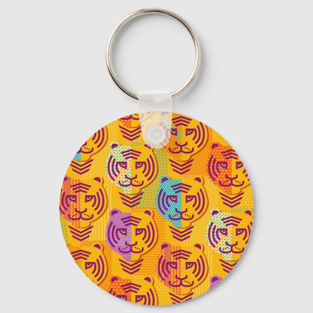Tiger pattern on dark yellow background keychain (Front)