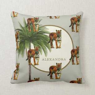 Tiger Pattern Palm Tree Leopard Print Personal Throw Pillow