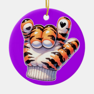 Tiger Paw ASL I LOVE YOU - SEE BACK! Ceramic Ornament