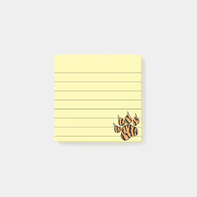 Tiger Paw Print Drawing Lined 3x3 Post-it Notes (Front)