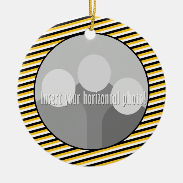 Tiger Paw Print Photo Frame with Stripes Ceramic Ornament (Front)