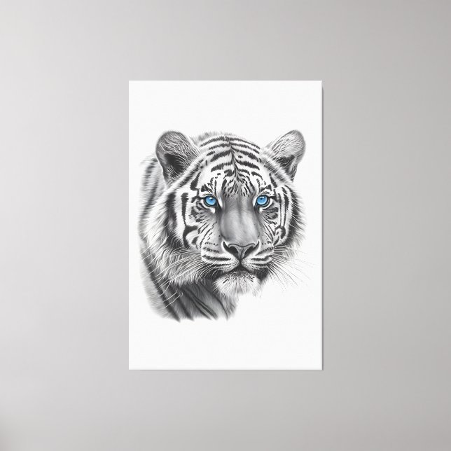 Tiger - Pencil Drawing with blue eyes Canvas Print (Front)