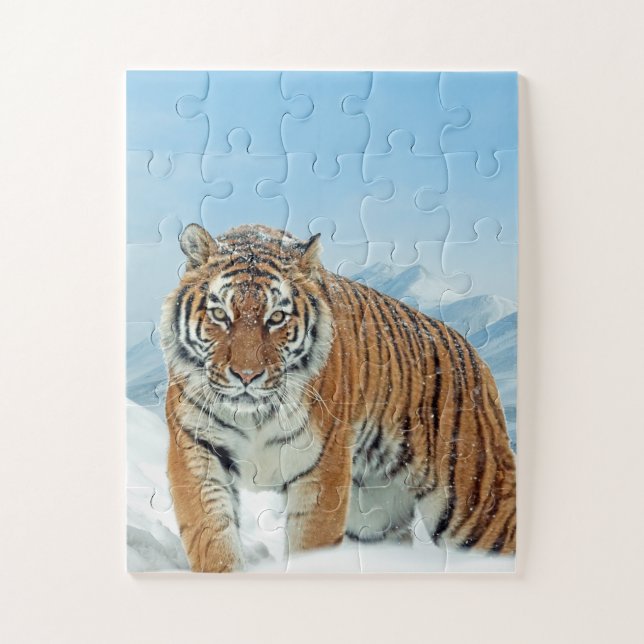 Tiger Photo Snow Mountains Animal Winter Jigsaw Puzzle (Vertical)