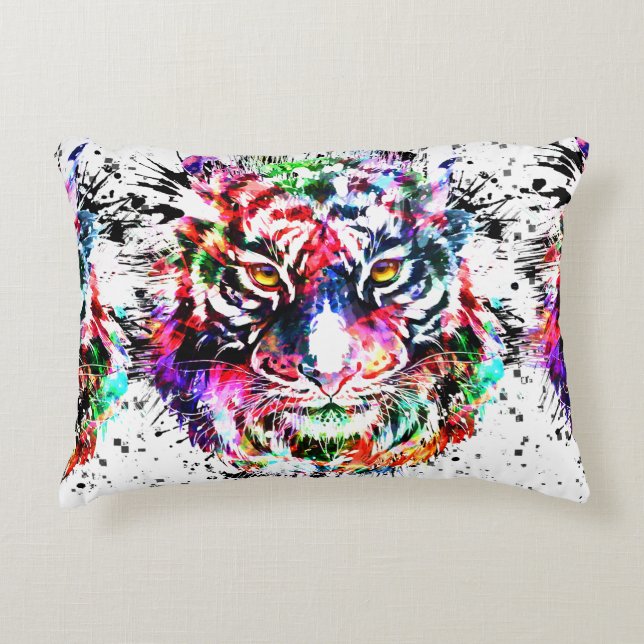 Tiger Pillow | Colourful Drawing | Abstract Art (Front)