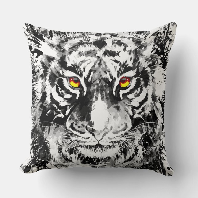 Tiger Pillow | Tiger Drawing | Black and white (Front)