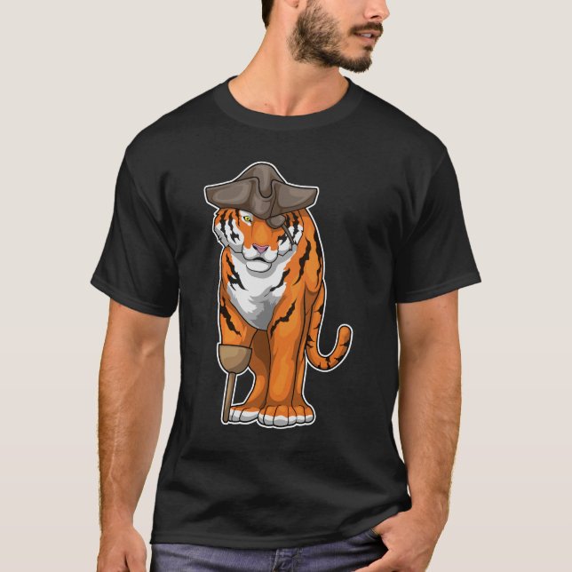 Tiger Pirate Wooden leg Eye patch T-Shirt (Front)