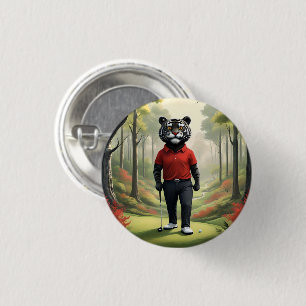 Tiger Playing Golf In The Woods, 1 Inch Round Button