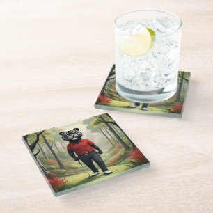 Tiger Playing Golf In The Woods,  Glass Coaster