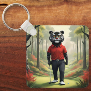 Tiger Playing Golf In The Woods, Keychain