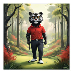 Tiger Playing Golf In The Woods, Photo Print