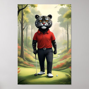 Tiger Playing Golf In The Woods,  Poster