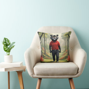 Tiger Playing Golf In The Woods, Throw Pillow