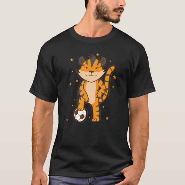 Tiger playing Soccer big Cat T-Shirt (Front)