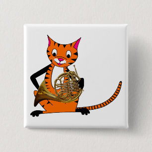 Tiger Playing the French Horn 2 Inch Square Button