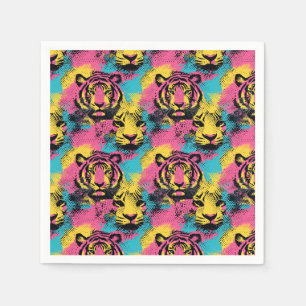 Tiger Pop Art Pattern in Pink, Yellow and Blue Napkin