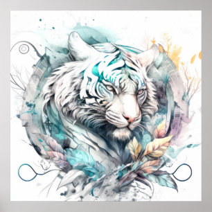 Tiger Portrait Animal Painting Wildlife Outdoors  Poster