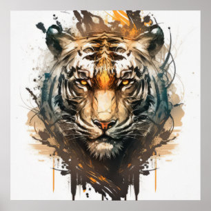 Tiger Portrait Animal Painting Wildlife Outdoors Poster