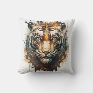 Tiger Portrait Animal Painting Wildlife Outdoors Throw Pillow