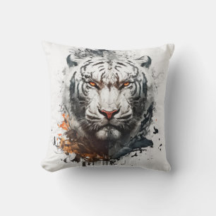 Tiger Portrait Animal Painting Wildlife Outdoors  Throw Pillow