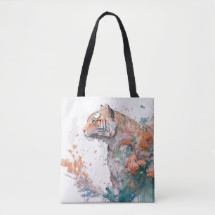 Tiger Portrait Animal Painting Wildlife Outdoors Tote Bag