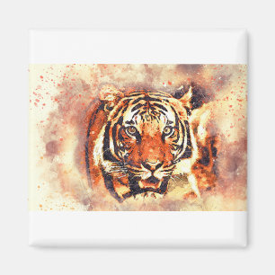 Tiger Portrait Art Abstract Watercolor Vintage Magnet