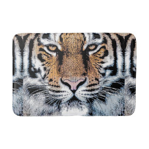 Tiger Portrait in Graphic Press Style Bath Mat