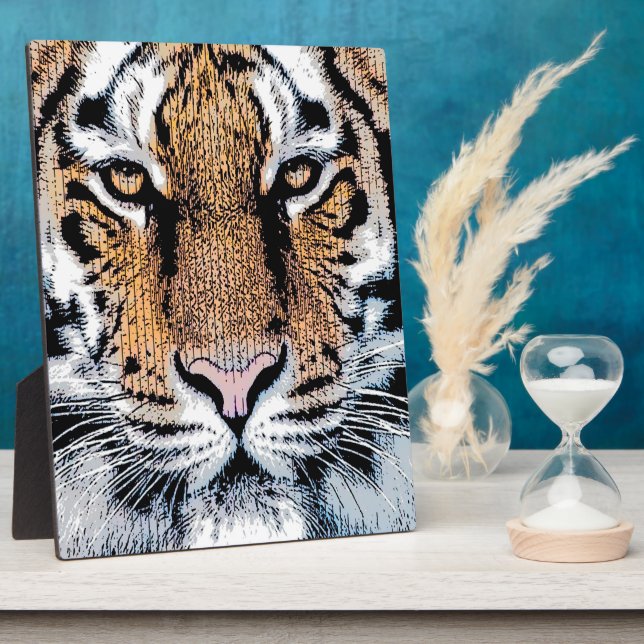 Tiger Portrait in Graphic Press Style Plaque (Side)