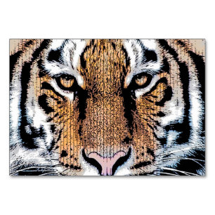 Tiger Portrait in Graphic Press Style Table Number