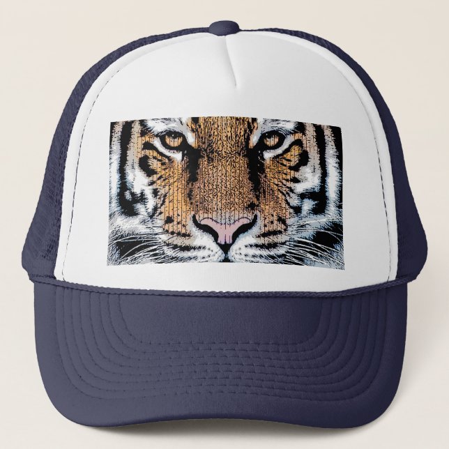 Tiger Portrait in Graphic Press Style Trucker Hat (Front)