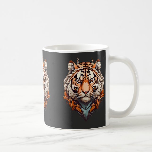 Tiger portrait, minimalistic design orange color coffee mug (Right)