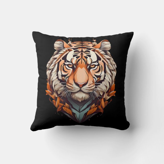 Tiger portrait, minimalistic design orange color throw pillow (Back)