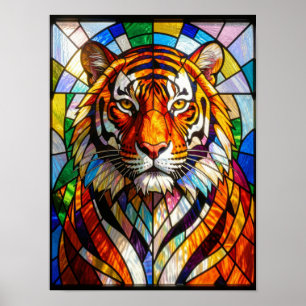 Tiger Portrait Stained Glass Vibrant Mosaic Poster
