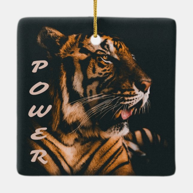 Tiger Power Stripes Fierce Motivational Ceramic Ornament (Back)