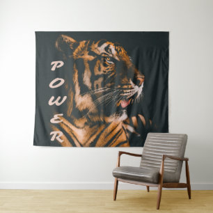 Tiger Power Stripes Fierce Motivational Tapestry