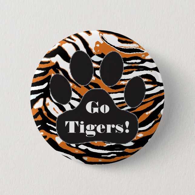 Tiger Print and Paw-School Spirit 2 Inch Round Button (Front)