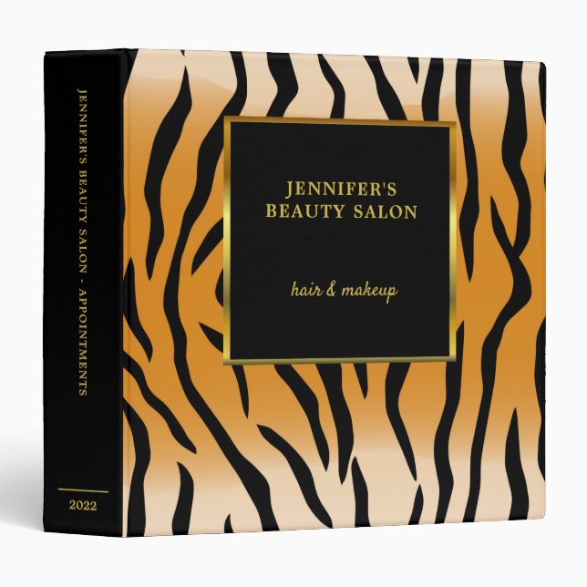 Tiger print black gold professional appointment binder (Front/Spine)