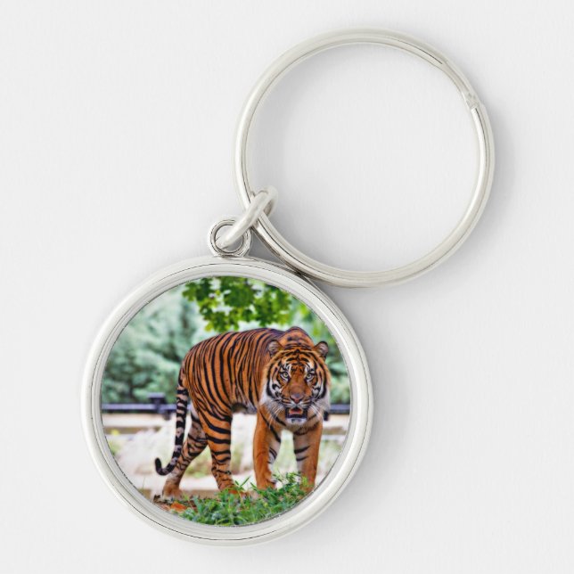tiger print cat custom personalize Anniversaries Keychain (Front)