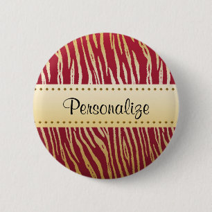 Tiger Print Elegant Red and Gold Animal Pattern 2 Inch Round Button