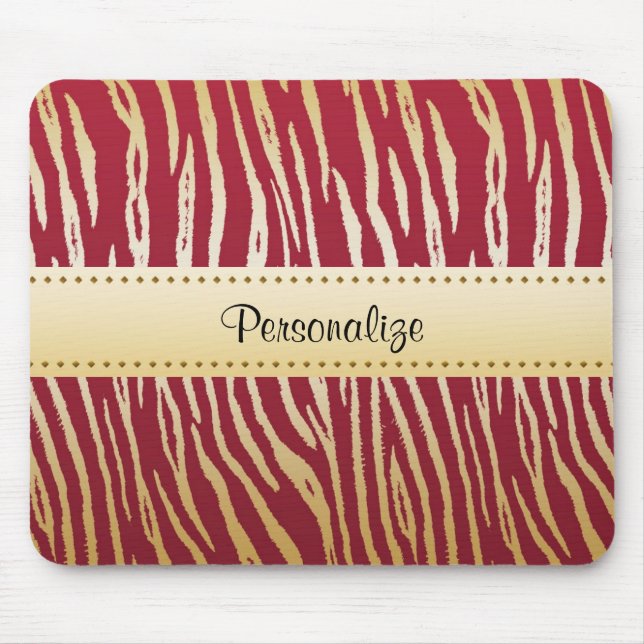 Tiger Print Elegant Red and Gold Animal Pattern Mouse Pad (Front)