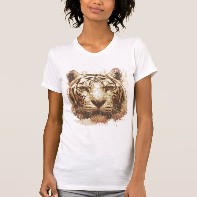 Tiger Print Light Ladies Basic T-Shirt (Front)